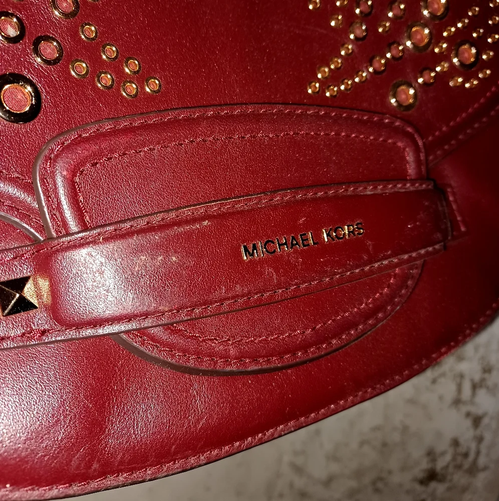 Michael Kors Oxblood Maroon Burgundy Wine Studded Shoulder Bag Purse - Picture 5 of 8